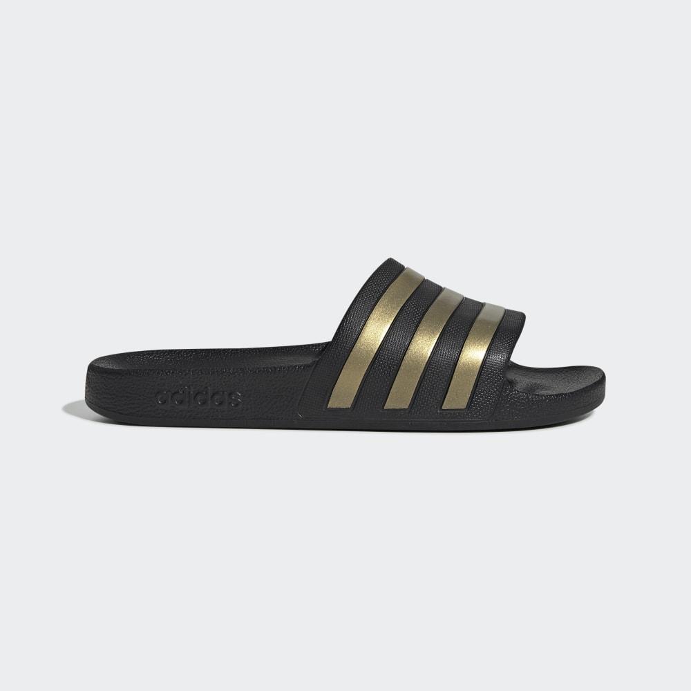 Adidas Men's Adilette Aqua Slides Black/Gold Metal Ireland EG1758